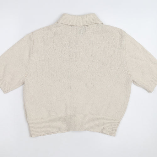 Marks and Spencer Women Beige Collared Button Cardigan Medium