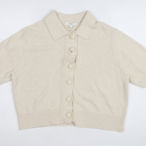 Marks and Spencer Womens Beige Collared Short Sleeve Cardigan L