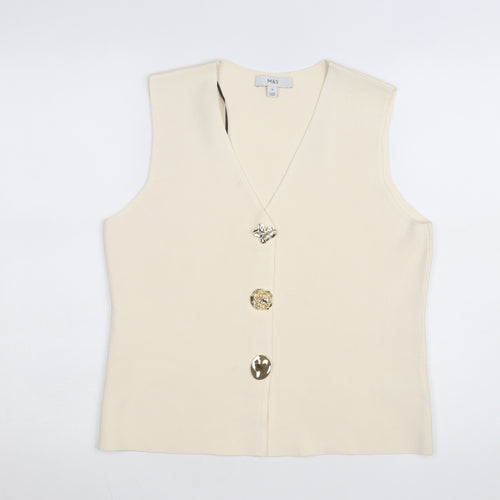 Marks and Spencer Women's Beige Sleeveless V-Neck Knit Blouse M