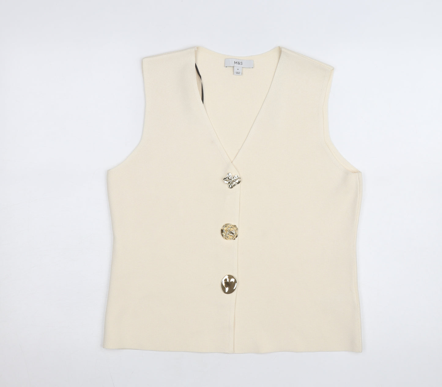 Marks and Spencer Women's Beige Sleeveless V-Neck Knit Blouse M
