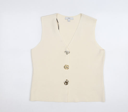 Marks and Spencer Women's Beige Sleeveless V-Neck Knit Blouse M