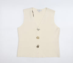 Marks and Spencer Women's Beige Sleeveless V-Neck Knit Blouse M