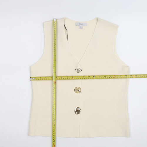 Marks and Spencer Women's Beige Sleeveless V-Neck Knit Blouse M