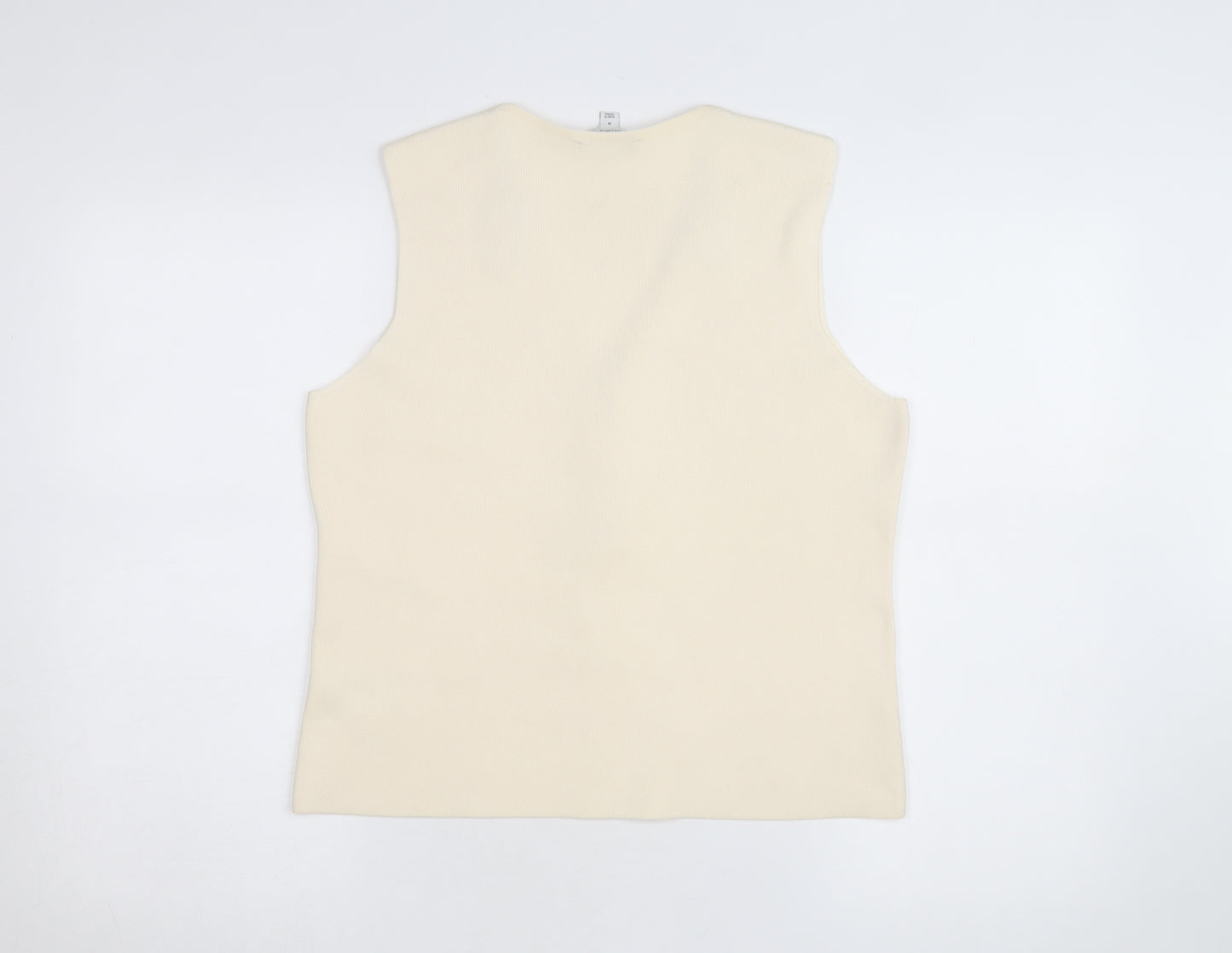 Marks and Spencer Women's Beige Sleeveless V-Neck Knit Blouse M