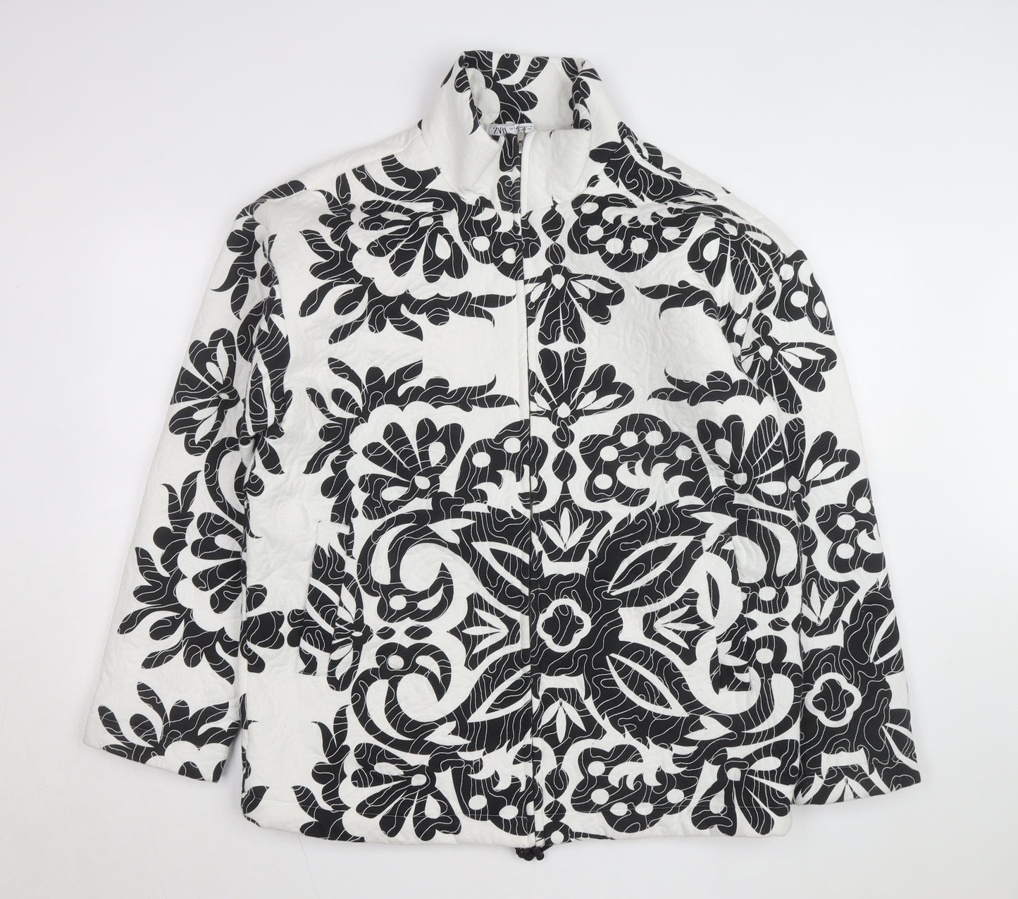 Zara Women's Black White Quilted Floral Jacket Size S