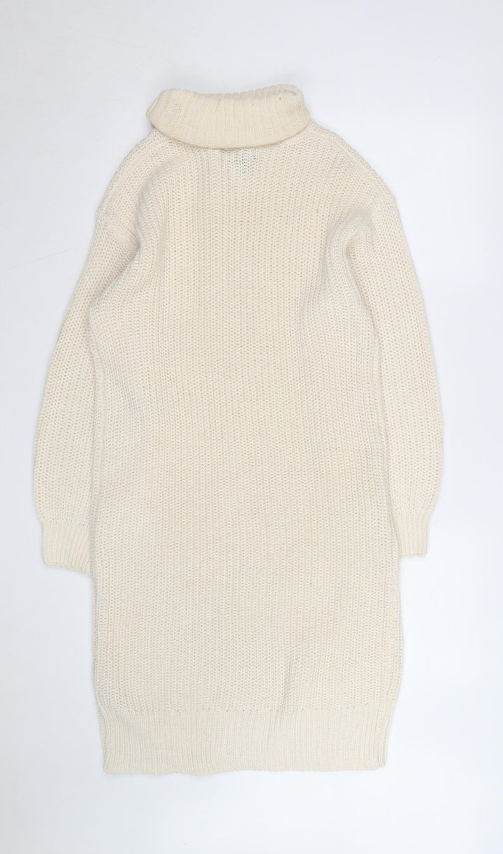 New Look Women Ivory Knit Roll Neck Jumper Dress Size S