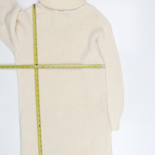 New Look Women Ivory Knit Roll Neck Jumper Dress Size S