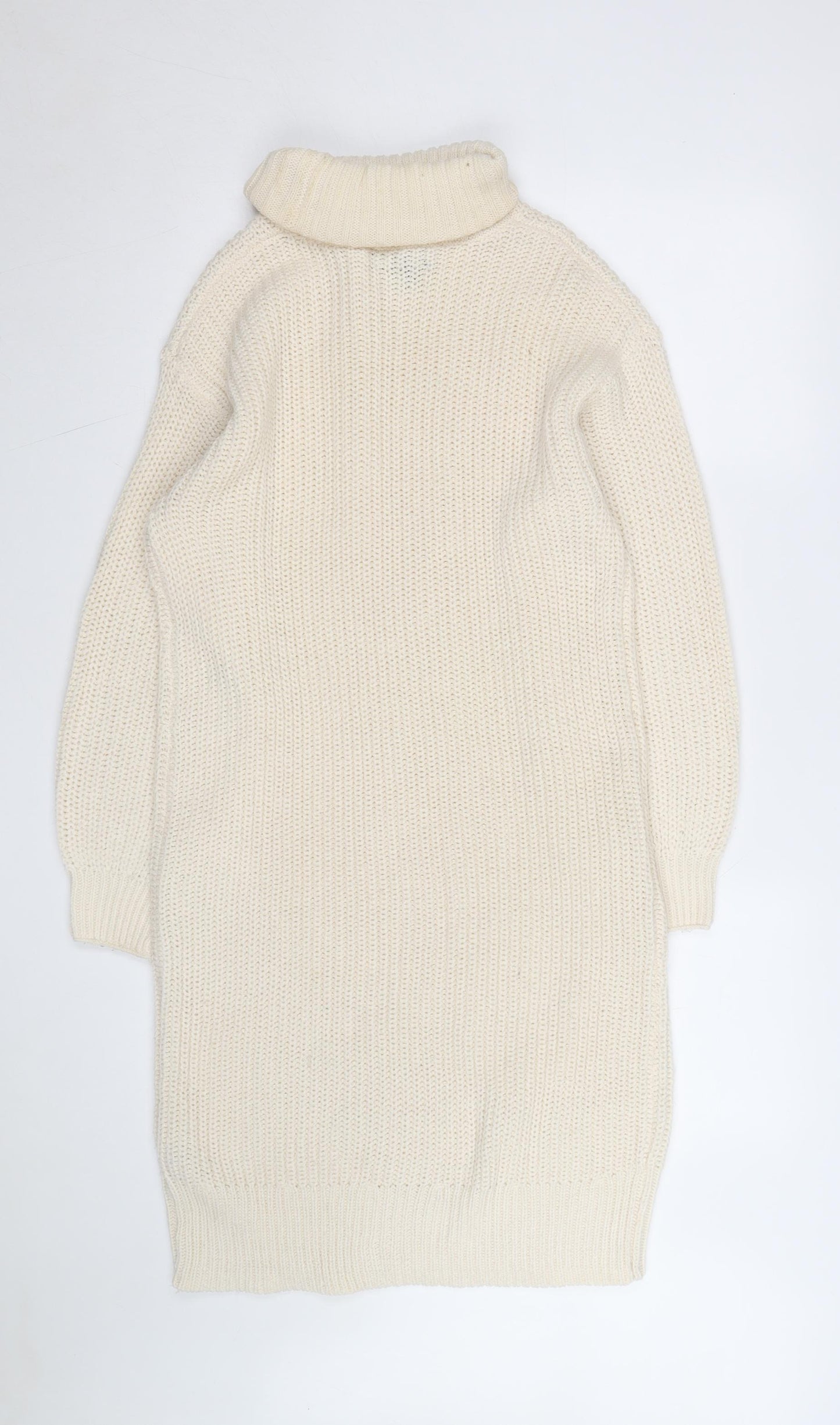 New Look Women Ivory Knit Roll Neck Jumper Dress Size S