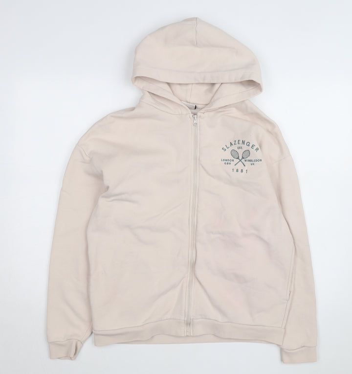 Slazenger Womens Beige Full Zip Hoodie Size 8 Cotton Blend