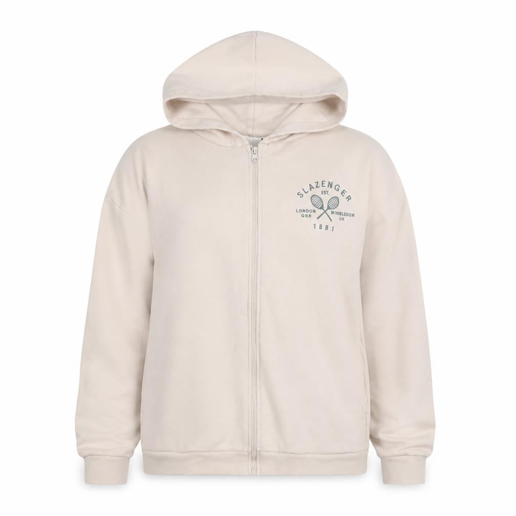 Slazenger Womens Beige Full Zip Hoodie Size 8 Cotton Blend