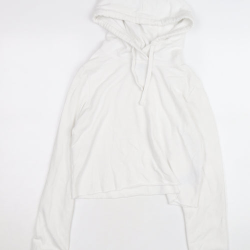 Hollister Women’s White Pullover Hoodie Small Drawstring Cotton Blend