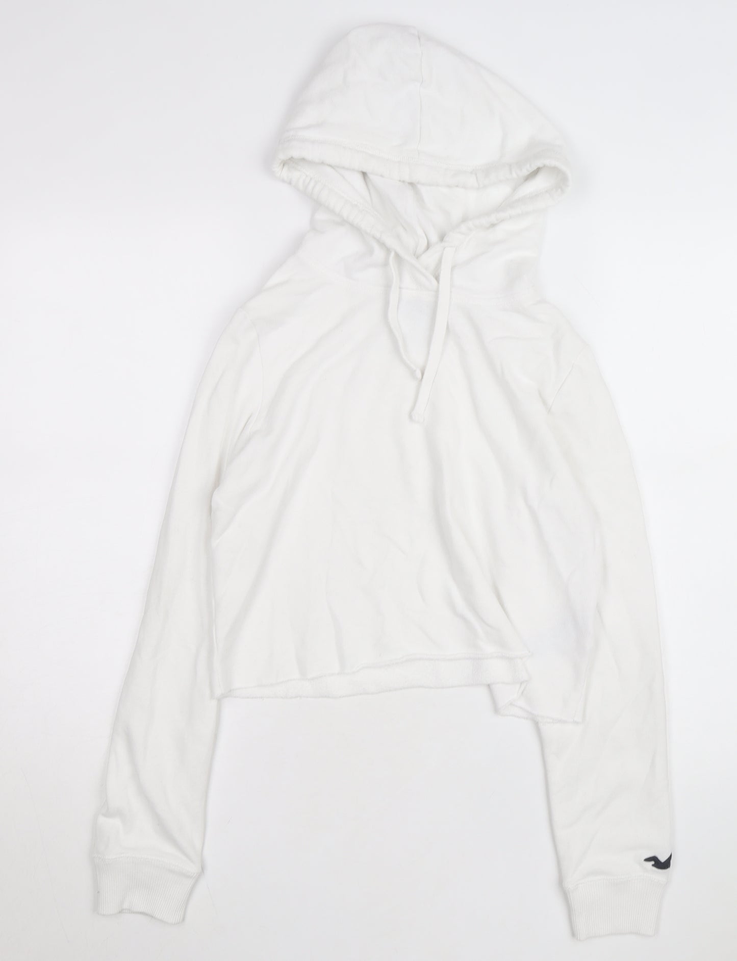 Hollister Women’s White Pullover Hoodie Small Drawstring Cotton Blend