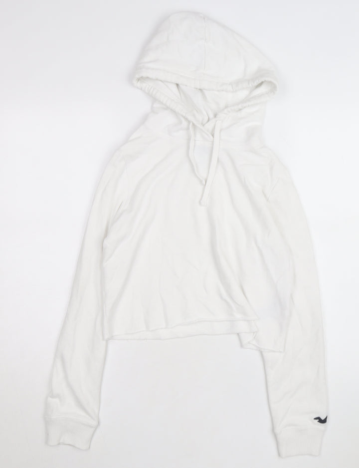 Hollister Women’s White Pullover Hoodie Small Drawstring Cotton Blend