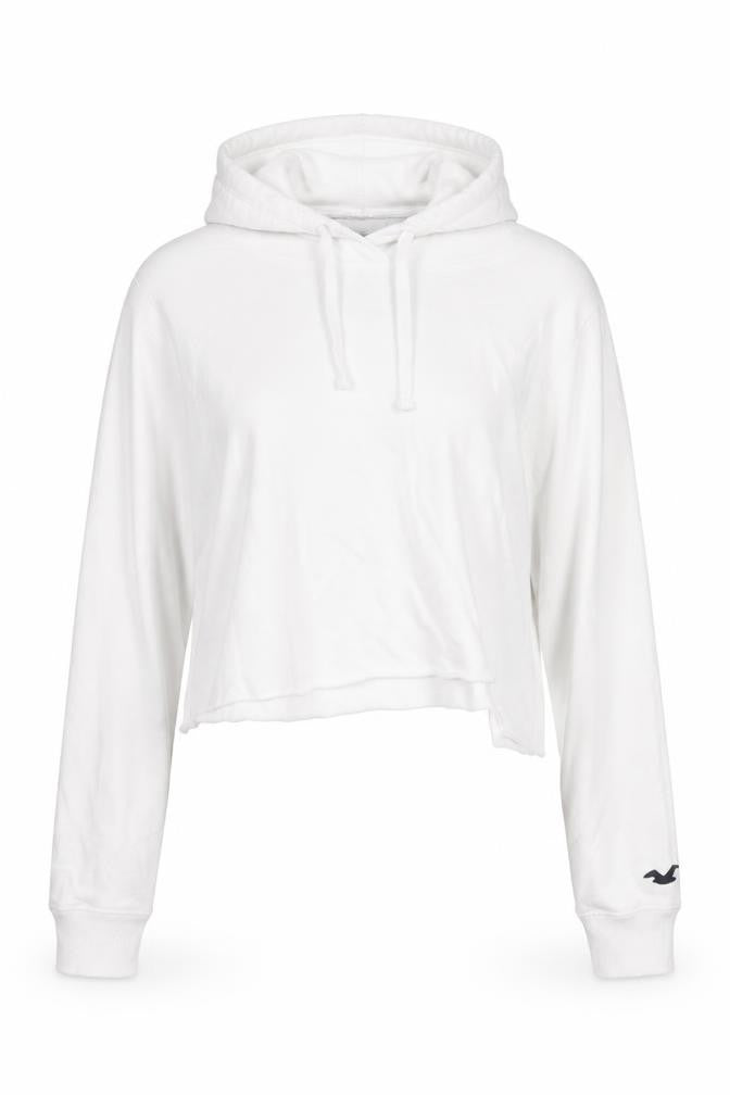 Hollister Women’s White Pullover Hoodie Small Drawstring Cotton Blend