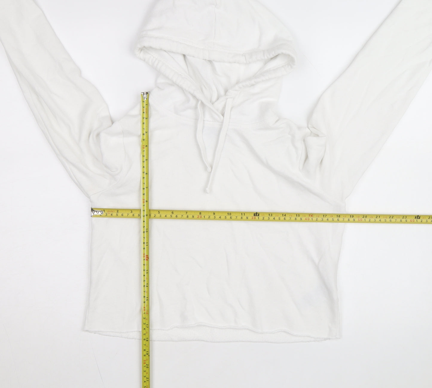 Hollister Women’s White Pullover Hoodie Small Drawstring Cotton Blend