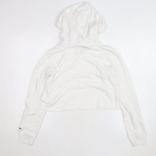 Hollister Women’s White Pullover Hoodie Small Drawstring Cotton Blend