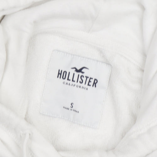Hollister Women’s White Pullover Hoodie Small Drawstring Cotton Blend