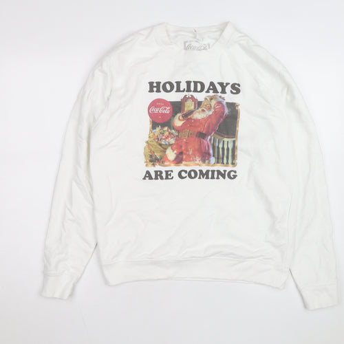 Coca-Cola Men's White Christmas Santa Crew Neck Sweatshirt M