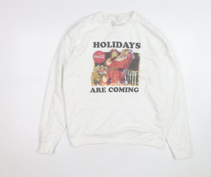 Coca-Cola Men's White Christmas Santa Crew Neck Sweatshirt M