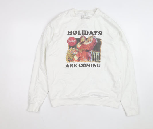 Coca-Cola Men's White Christmas Santa Crew Neck Sweatshirt M
