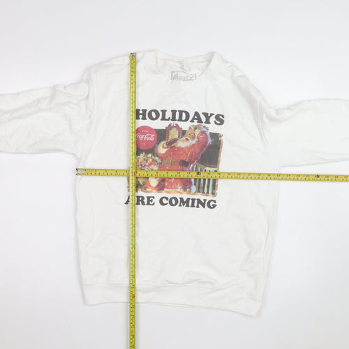 Coca-Cola Men's White Christmas Santa Crew Neck Sweatshirt M