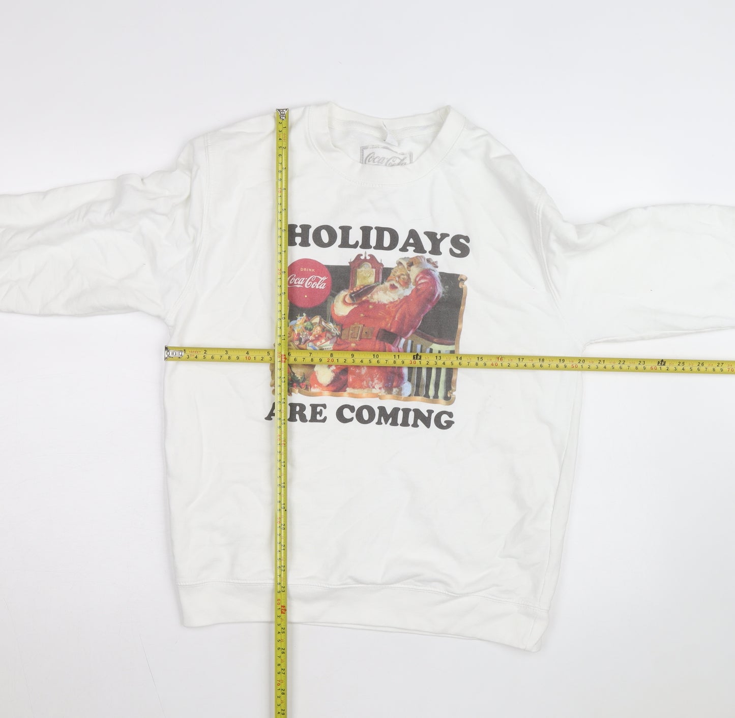 Coca-Cola Men's White Christmas Santa Crew Neck Sweatshirt M