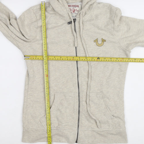 True Religion Mens Beige Full Zip Hoodie Size S Fleece Logo Sweatshirt