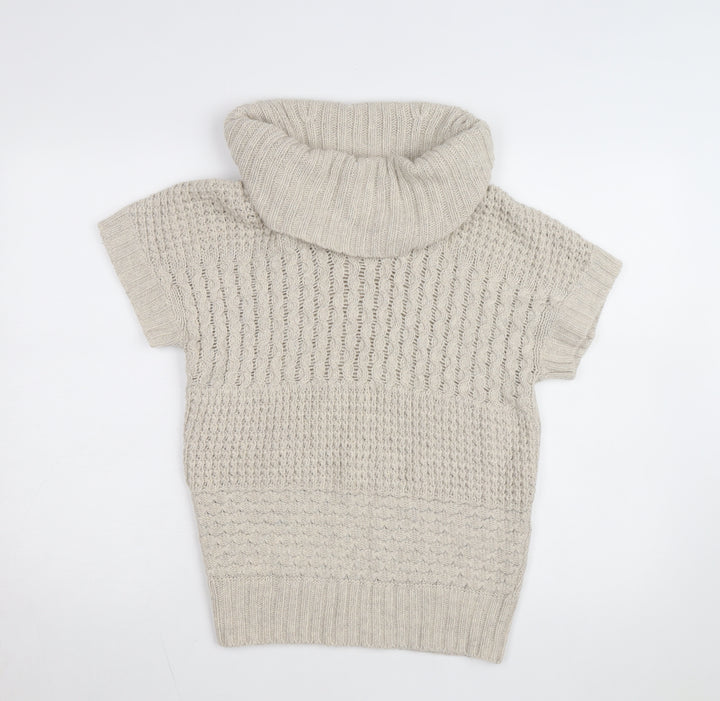 Esprit Women Beige Short Sleeve Roll Neck Chunky Knit Jumper M