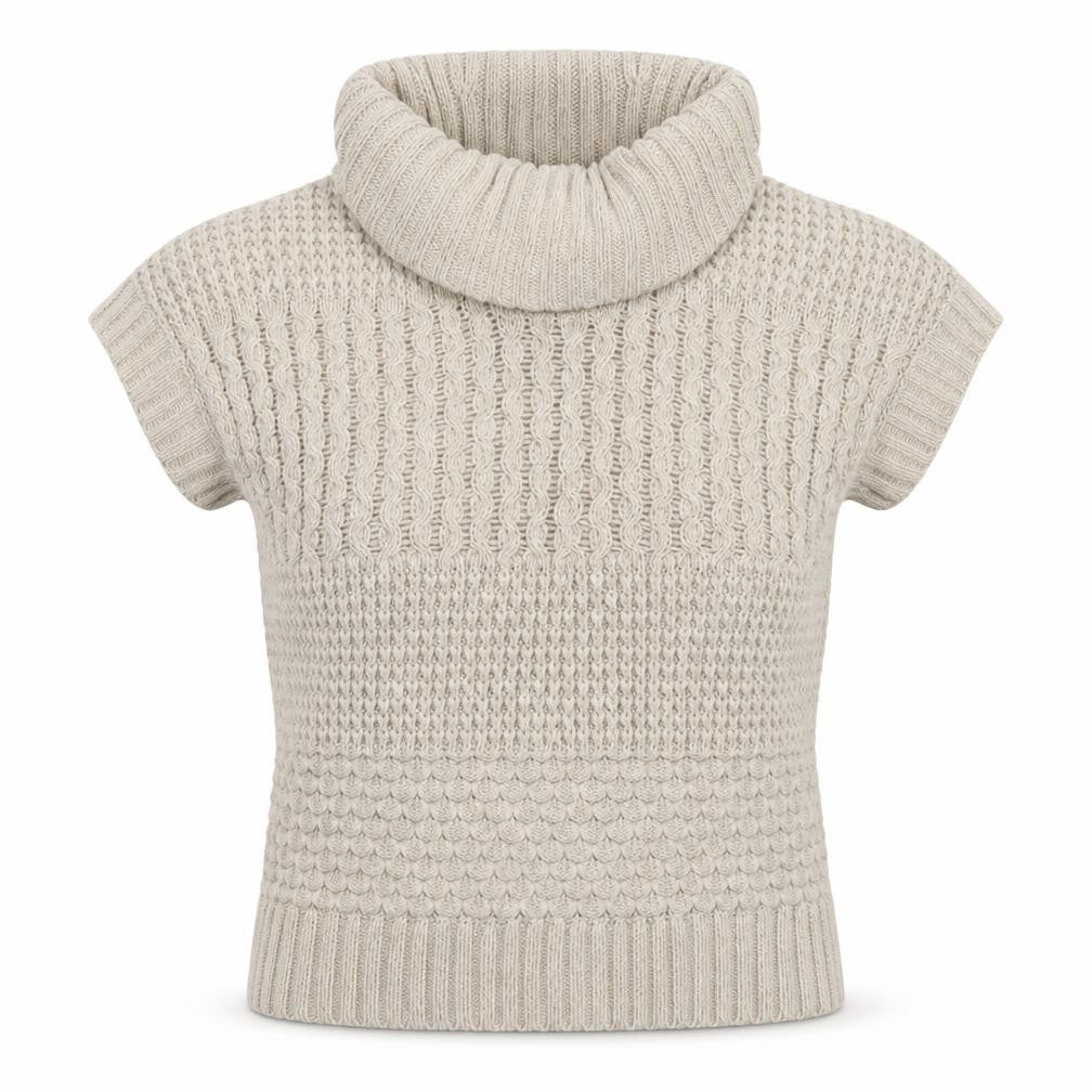 Front view of ESPRIT Women Beige Short Sleeve Roll Neck Chunky Knit Jumper M