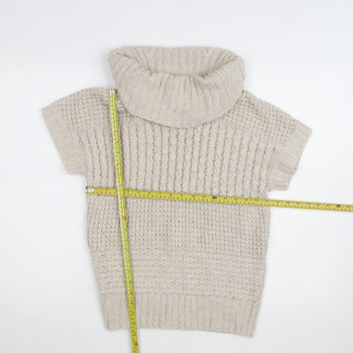 Esprit Women Beige Short Sleeve Roll Neck Chunky Knit Jumper M