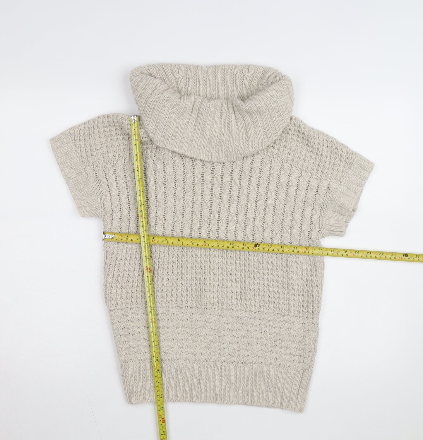 Esprit Women Beige Short Sleeve Roll Neck Chunky Knit Jumper M