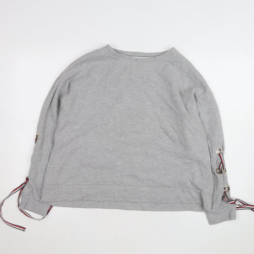 Tommy Hilfiger Women Grey Size M Pullover Sweatshirt with Lace-Up Accents