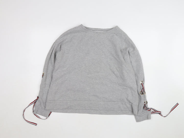 Tommy Hilfiger Women Grey Size M Pullover Sweatshirt with Lace-Up Accents