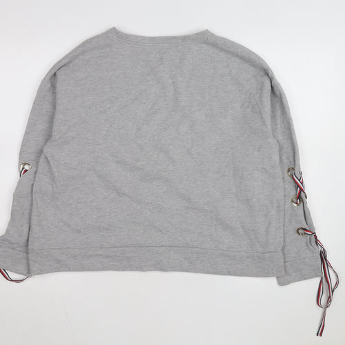 Tommy Hilfiger Women Grey Size M Pullover Sweatshirt with Lace-Up Accents