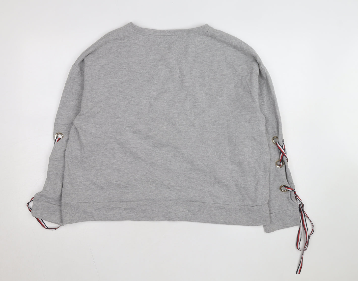 Tommy Hilfiger Women Grey Size M Pullover Sweatshirt with Lace-Up Accents