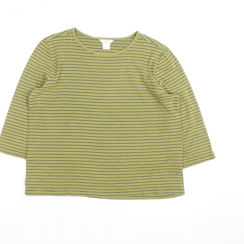 Christopher & Banks Men's Green Striped 3/4 Sleeve Cotton T-Shirt L