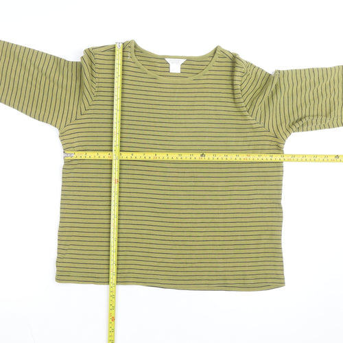 Christopher & Banks Men's Green Striped 3/4 Sleeve Cotton T-Shirt L