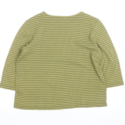 Christopher & Banks Men's Green Striped 3/4 Sleeve Cotton T-Shirt L