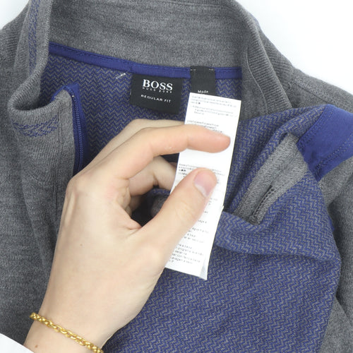 Hugo Boss Men's Grey 1/4 Zip Regular Fit Sweatshirt, Size L