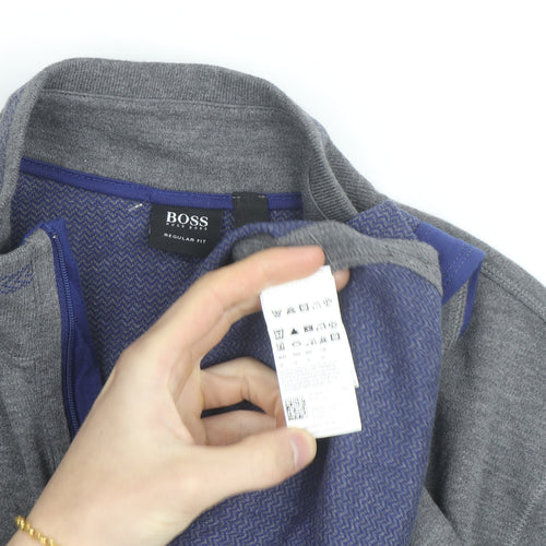 Hugo Boss Men's Grey 1/4 Zip Regular Fit Sweatshirt, Size L