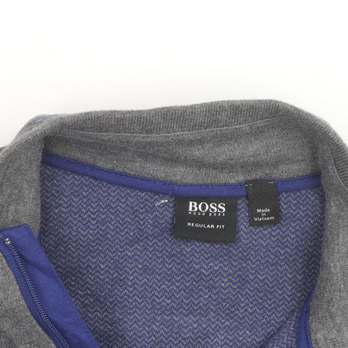 Hugo Boss Men's Grey 1/4 Zip Regular Fit Sweatshirt, Size L