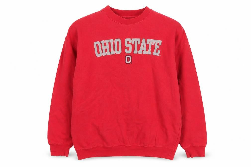 Front view of Old Varsity Brand Men’s Red XL Pullover Sweatshirt Ohio State