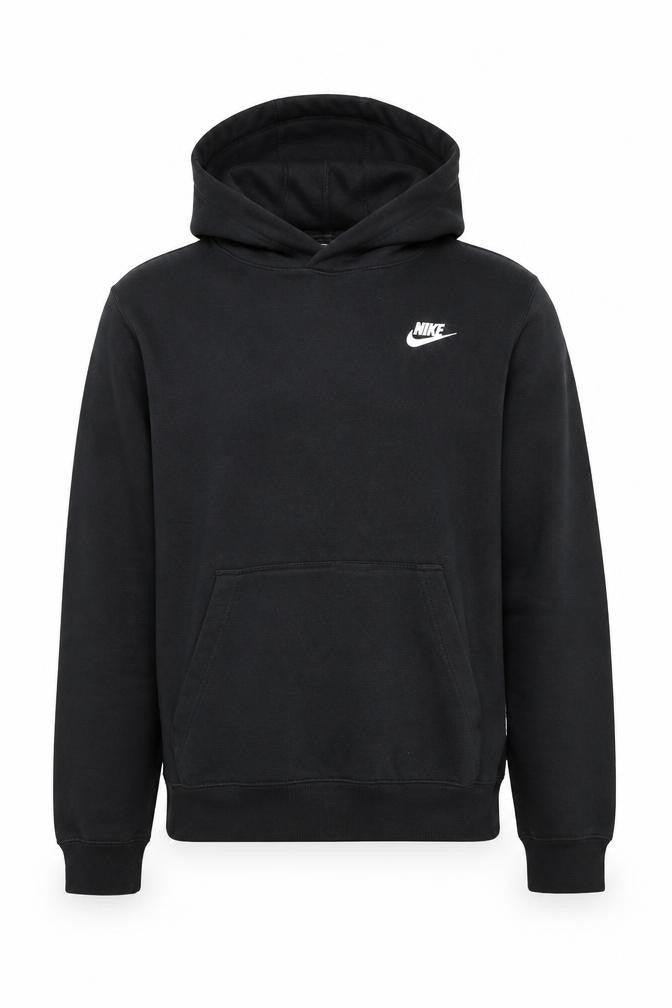 Front view of Nike Men's Black Pullover Hoodie Medium Logo Fleece Sweatshirt