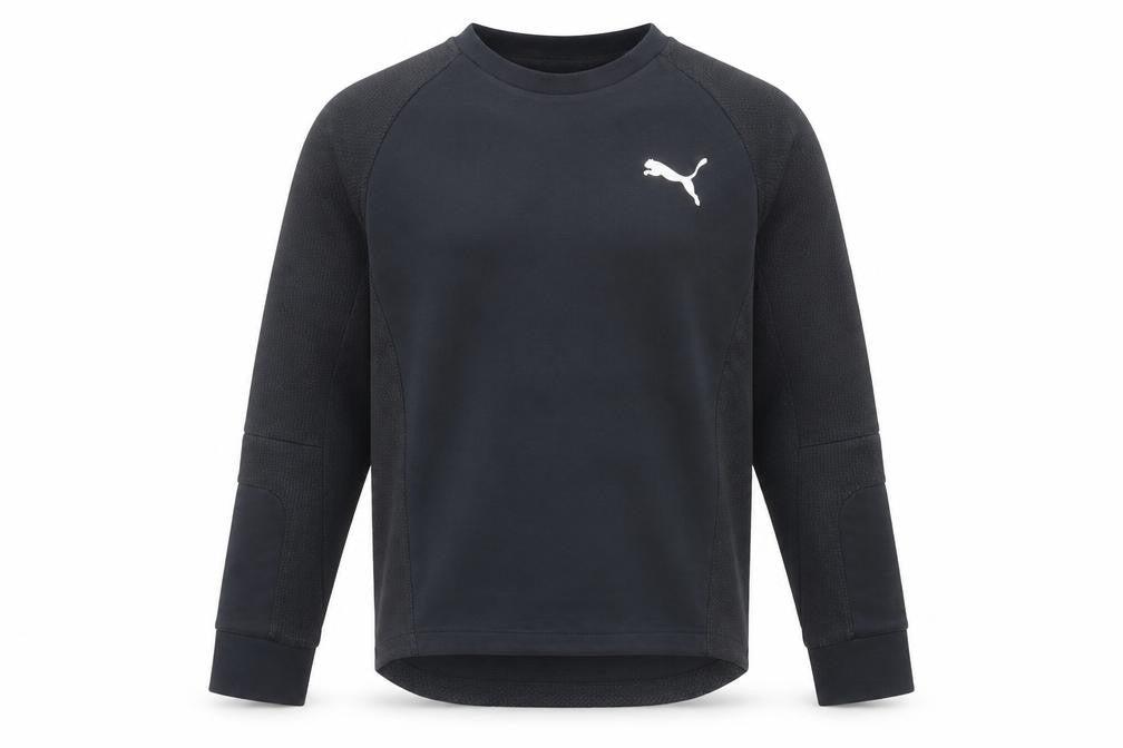 Front view of Puma Men's Black Small Crew Neck Pullover Sweatshirt