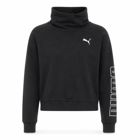 Front view of Puma Women Black Small Pullover High Neck Sweatshirt