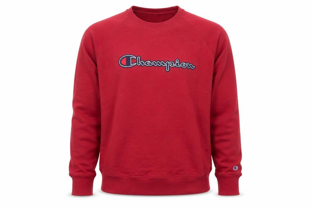 Front view of Champion Men's Red XL Crew Neck Pullover Sweatshirt