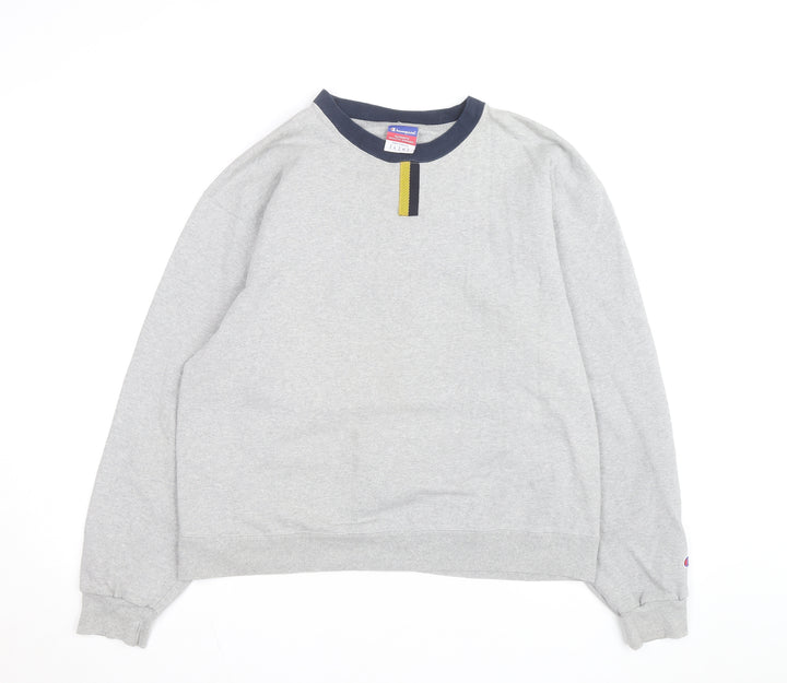 Champion Mens Grey Pullover Sweatshirt L Regular Fit Crew Neck