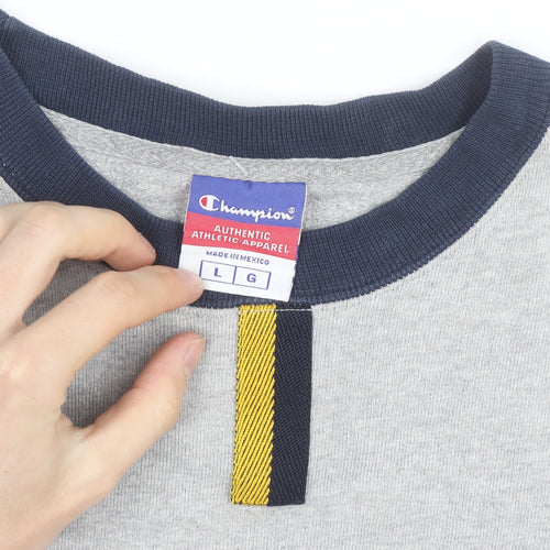 Champion Mens Grey Pullover Sweatshirt L Regular Fit Crew Neck