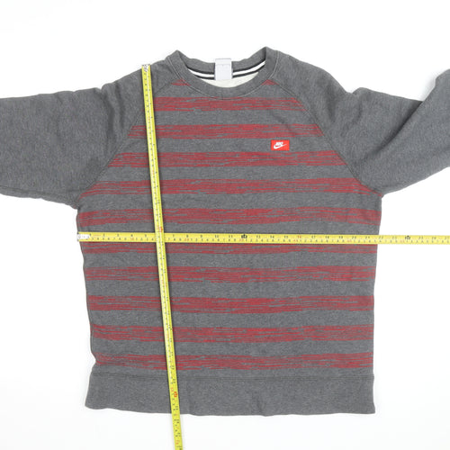 Nike Mens Grey Red Striped Crew Neck Pullover Sweatshirt L