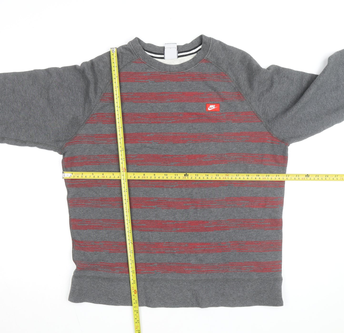 Nike Mens Grey Red Striped Crew Neck Pullover Sweatshirt L